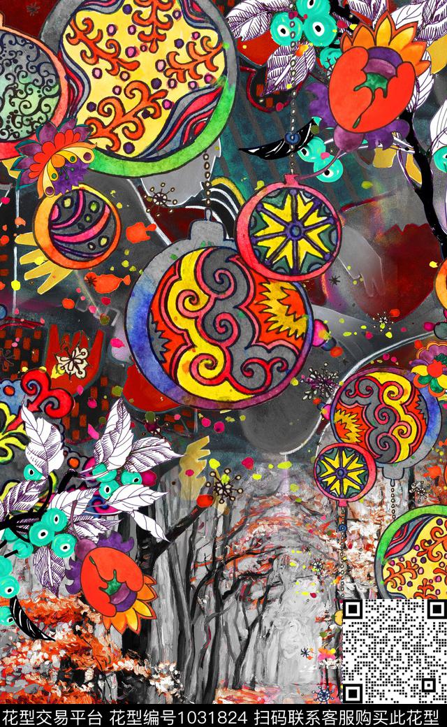 民族风肌理定位花数码印花华亿平台下载（图片编号: 1031824） - 瓦栏（Walan）