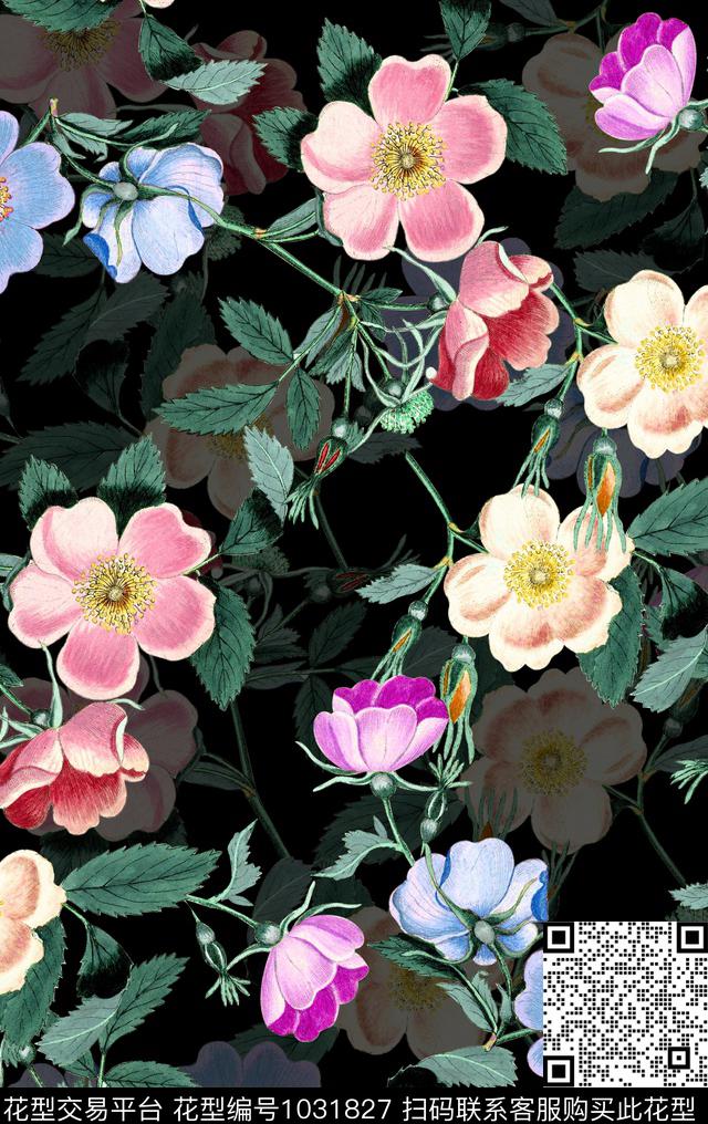 数码华亿平台植物写意数码印花华亿平台下载（图片编号: 1031827） - 瓦栏（Walan）