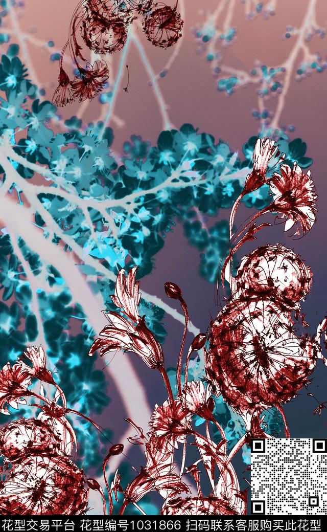 水彩花卉定位花花卉数码印花华亿平台下载（图片编号: 1031866） - 瓦栏（Walan）