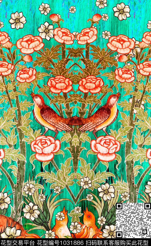 民族风肌理定位花数码印花华亿平台下载（图片编号: 1031886） - 瓦栏（Walan）
