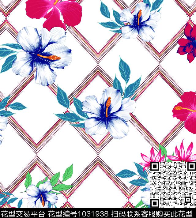 格子花花卉数码华亿平台数码印花华亿平台下载（图片编号: 1031938） - 瓦栏（Walan）