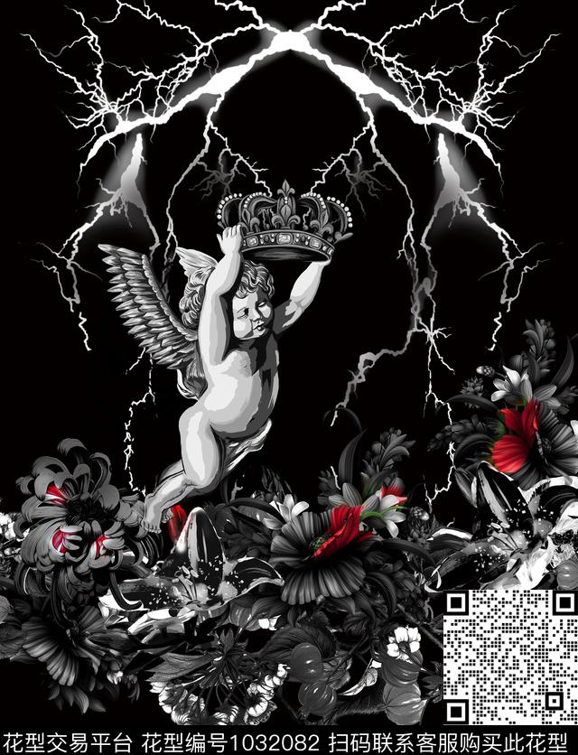 闪电花卉天使数码印花华亿平台下载（图片编号: 1032082） - 瓦栏（Walan）