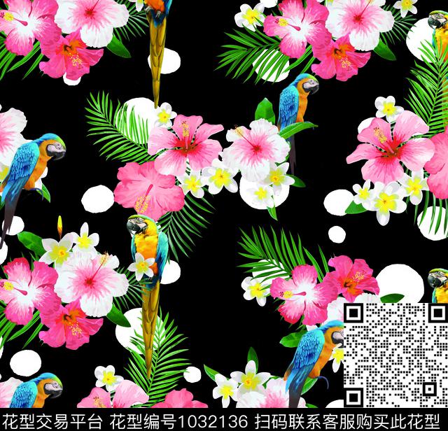 扶桑花花鸟花卉数码印花华亿平台下载（图片编号: 1032136） - 瓦栏（Walan）