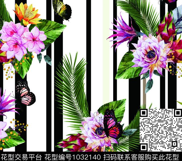 花卉竖条花数码华亿平台数码印花华亿平台下载（图片编号: 1032140） - 瓦栏（Walan）