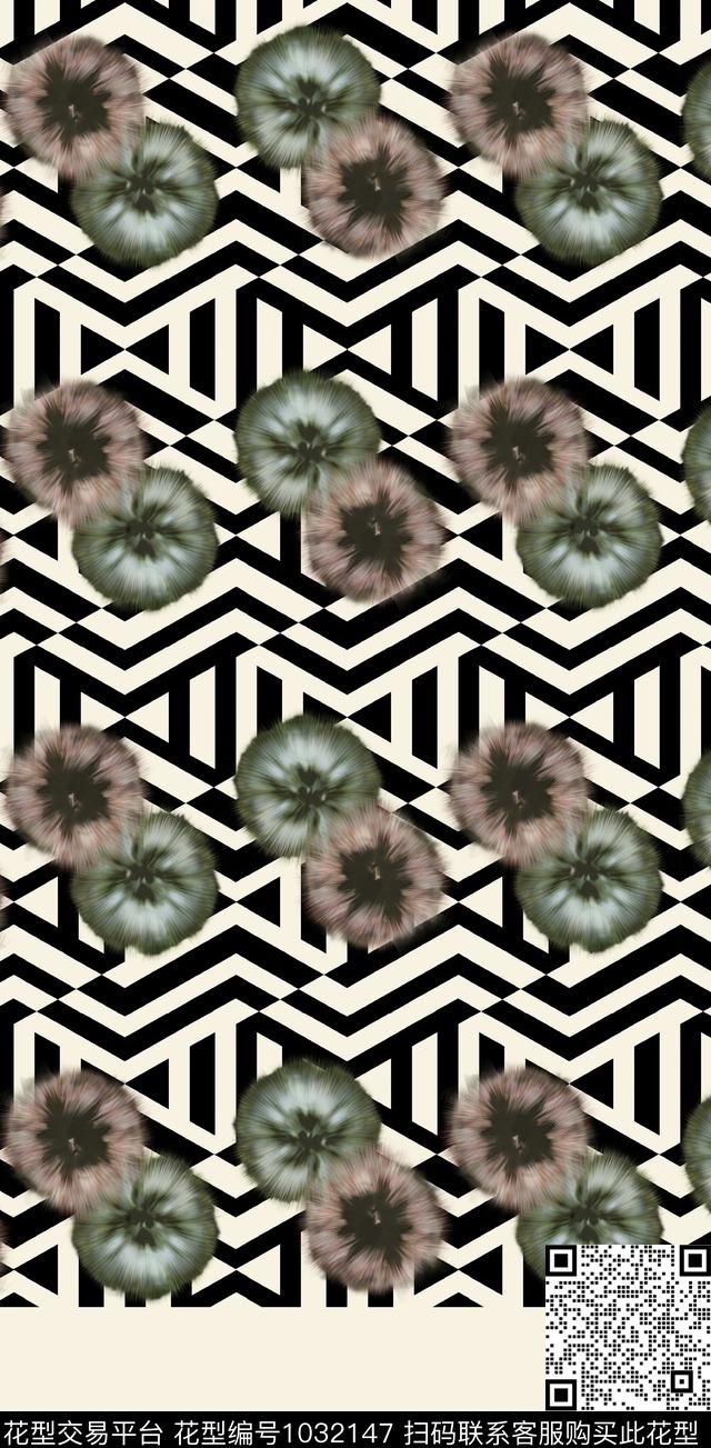 蒲公英格子圆形传统印花华亿平台下载（图片编号: 1032147） - 瓦栏（Walan）