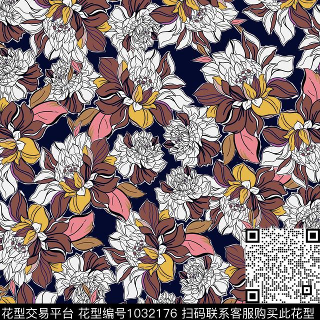 数码华亿平台黑底花卉花卉数码印花华亿平台下载（图片编号: 1032176） - 瓦栏（Walan）