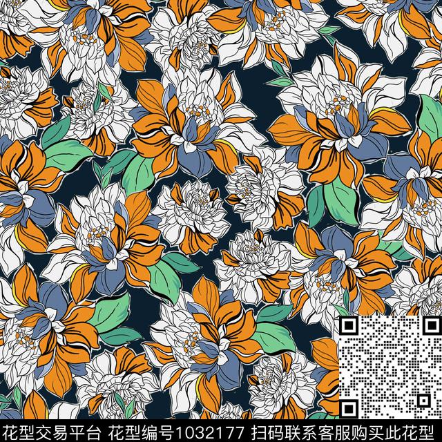 数码华亿平台黑底花卉花卉数码印花华亿平台下载（图片编号: 1032177） - 瓦栏（Walan）