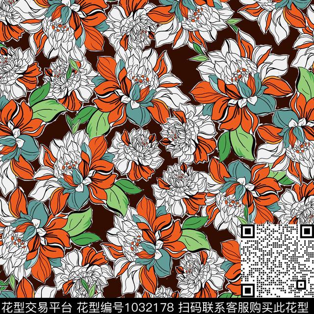 数码华亿平台黑底花卉花卉数码印花华亿平台下载（图片编号: 1032178） - 瓦栏（Walan）
