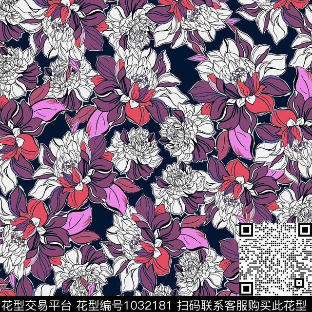 数码华亿平台黑底花卉花卉数码印花华亿平台下载（图片编号: 1032181） - 瓦栏（Walan）