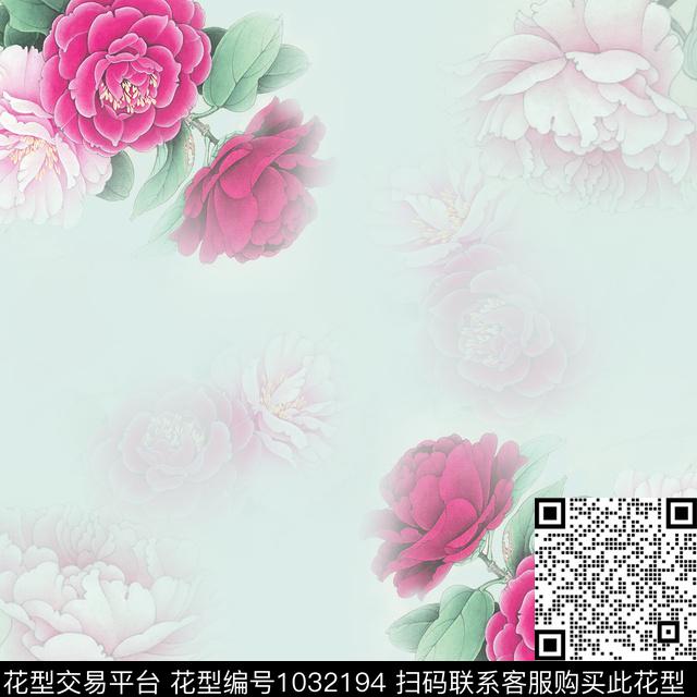 花卉茶花方巾数码印花华亿平台下载（图片编号: 1032194） - 瓦栏（Walan）