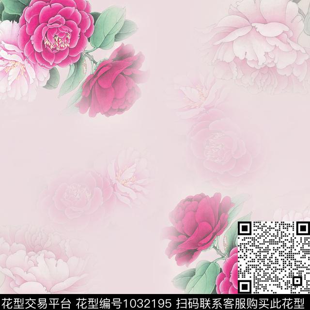 花卉茶花方巾数码印花华亿平台下载（图片编号: 1032195） - 瓦栏（Walan）