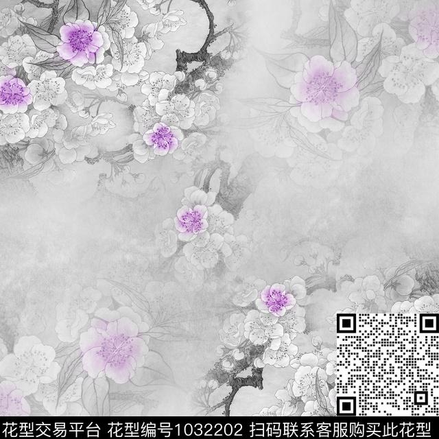 花卉梨花方巾数码印花华亿平台下载（图片编号: 1032202） - 瓦栏（Walan）