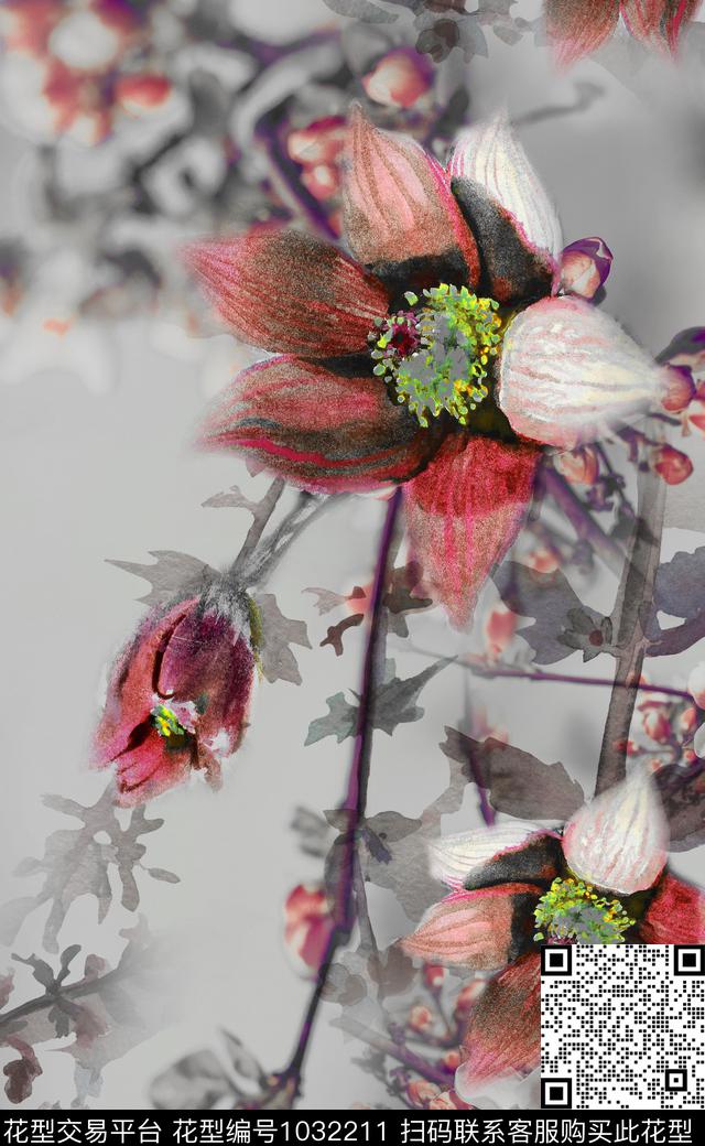 水彩花卉定位花花卉数码印花华亿平台下载（图片编号: 1032211） - 瓦栏（Walan）