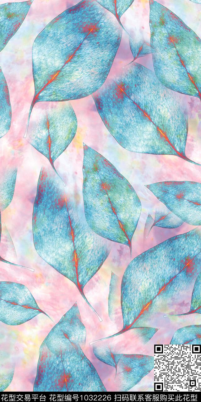抽象花卉水彩花卉绿植树叶数码印花华亿平台下载（图片编号: 1032226） - 瓦栏（Walan）