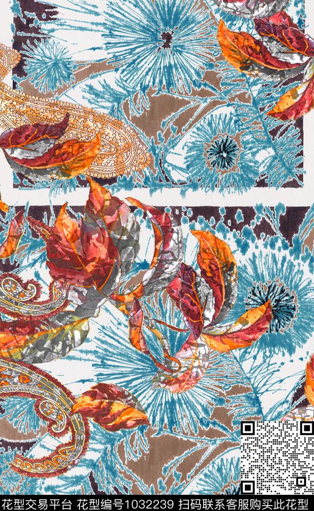 民族风肌理花卉数码印花华亿平台下载（图片编号: 1032239） - 瓦栏（Walan）