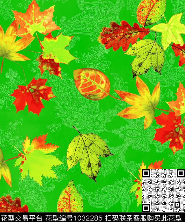 花瓣古典花纹枫叶数码印花华亿平台下载（图片编号: 1032285） - 瓦栏（Walan）