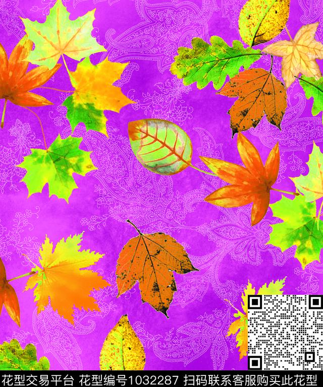 花瓣古典花纹枫叶数码印花华亿平台下载（图片编号: 1032287） - 瓦栏（Walan）