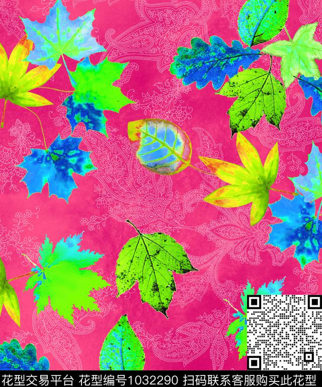 花瓣古典花纹枫叶数码印花华亿平台下载（图片编号: 1032290） - 瓦栏（Walan）