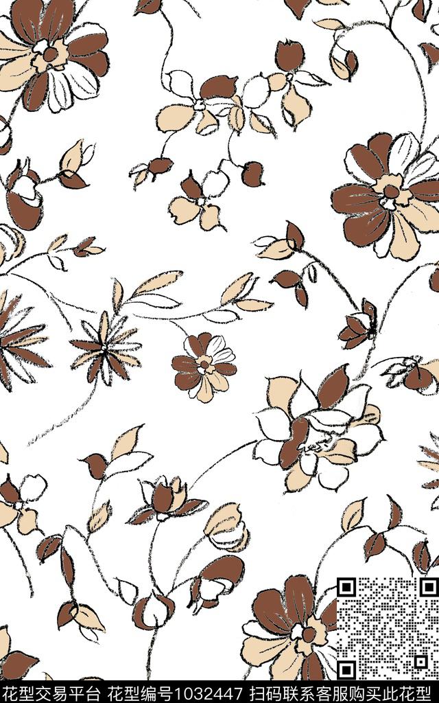 线条花卉抽象花卉传统印花华亿平台下载（图片编号: 1032447） - 瓦栏（Walan）