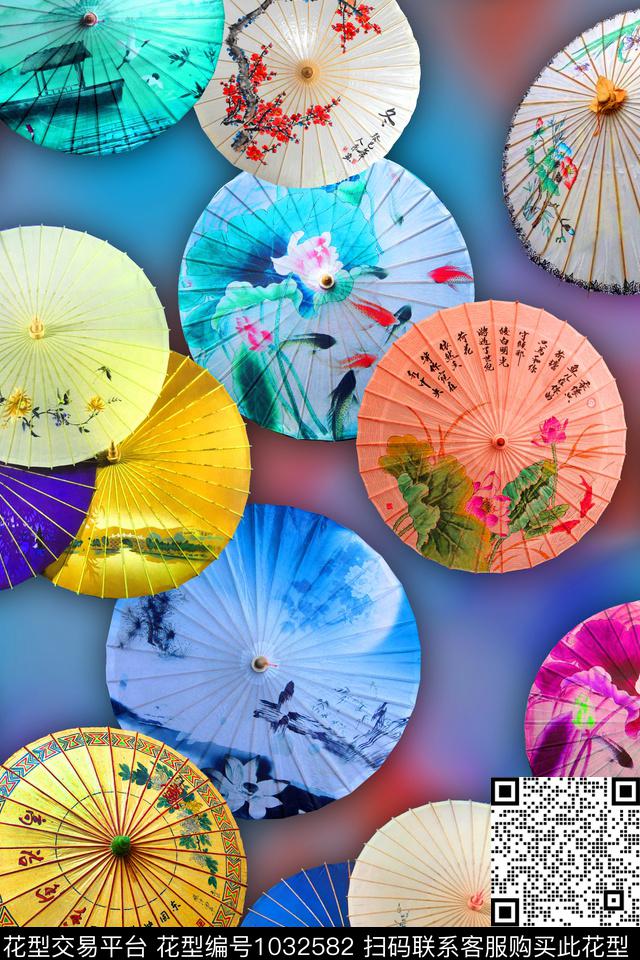 几何油纸伞中国风数码印花华亿平台下载（图片编号: 1032582） - 瓦栏（Walan）
