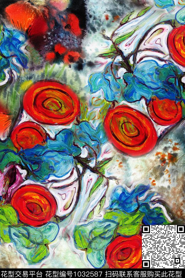 肌理抽象油画华亿平台数码印花华亿平台下载（图片编号: 1032587） - 瓦栏（Walan）