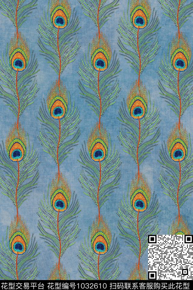 肌理羽毛绣花华亿平台数码印花华亿平台下载（图片编号: 1032610） - 瓦栏（Walan）