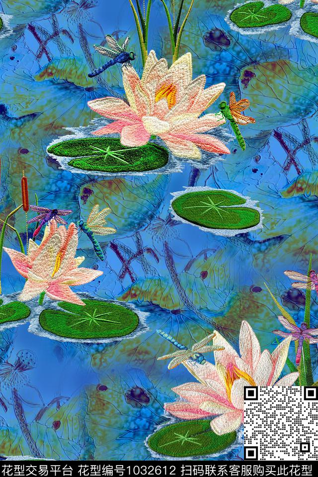 花卉荷花绣花华亿平台数码印花华亿平台下载（图片编号: 1032612） - 瓦栏（Walan）