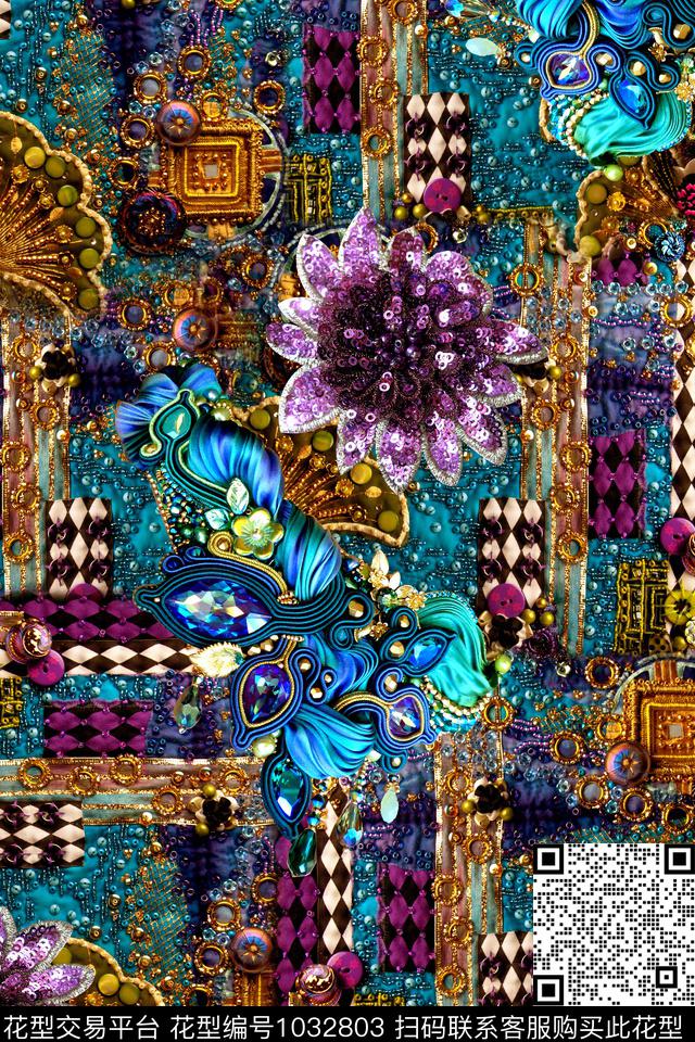 条纹民族风花卉数码印花华亿平台下载（图片编号: 1032803） - 瓦栏（Walan）