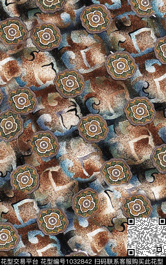 数码华亿平台民族风花卉数码印花华亿平台下载（图片编号: 1032842） - 瓦栏（Walan）