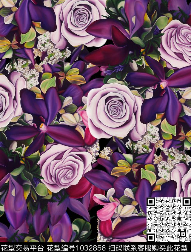 数码华亿平台花卉大牌风数码印花华亿平台下载（图片编号: 1032856） - 瓦栏（Walan）