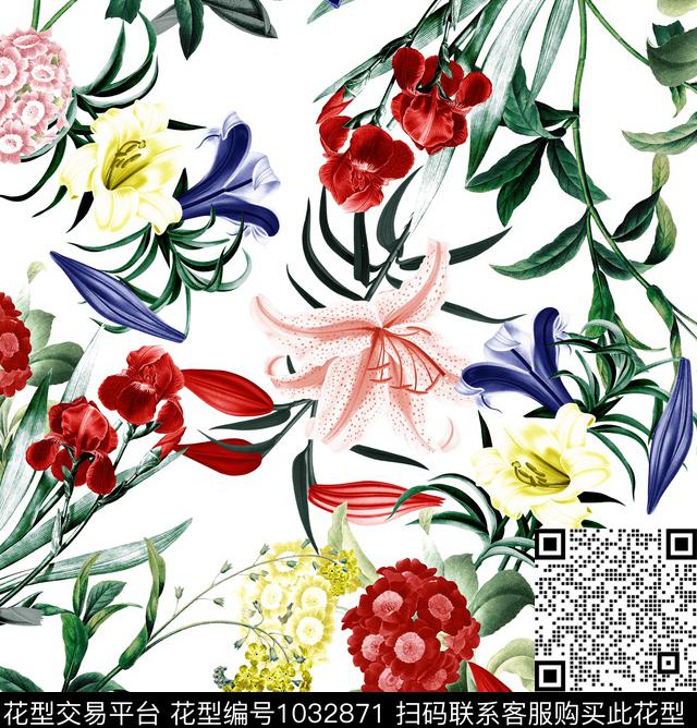 数码华亿平台花卉大牌风数码印花华亿平台下载（图片编号: 1032871） - 瓦栏（Walan）