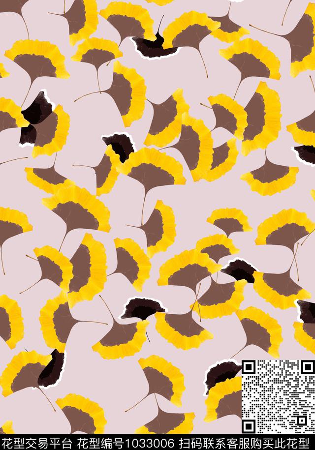 银杏叶黄花层叠传统印花华亿平台下载（图片编号: 1033006） - 瓦栏（Walan）