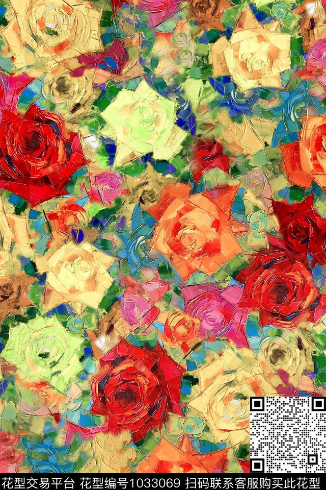 植物花卉油画华亿平台数码印花华亿平台下载（图片编号: 1033069） - 瓦栏（Walan）