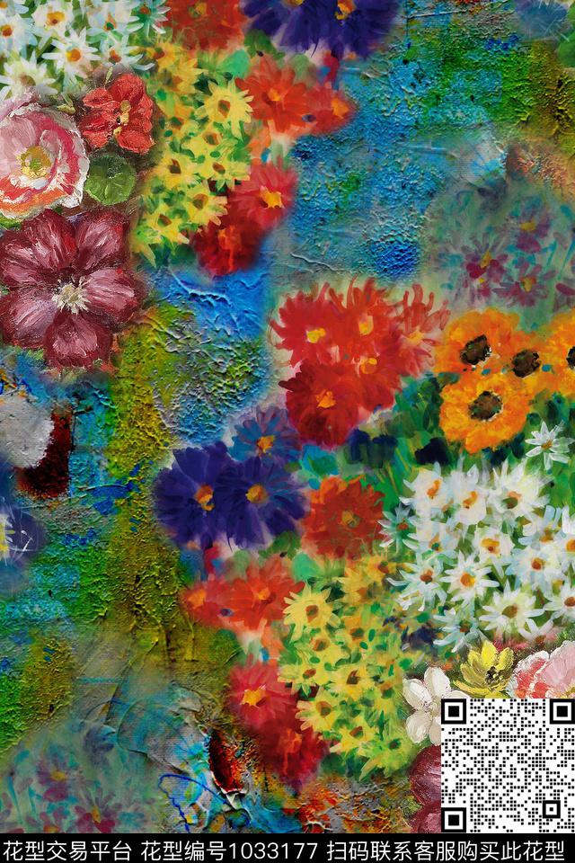 抽象花卉油画华亿平台数码印花华亿平台下载（图片编号: 1033177） - 瓦栏（Walan）