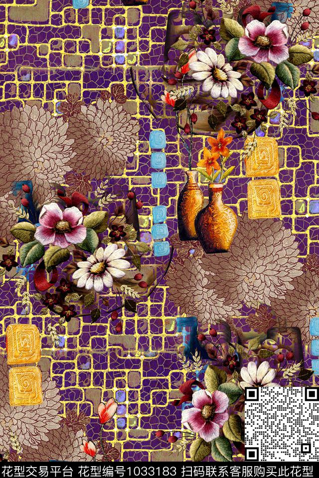 格子花瓶休闲数码印花华亿平台下载（图片编号: 1033183） - 瓦栏（Walan）