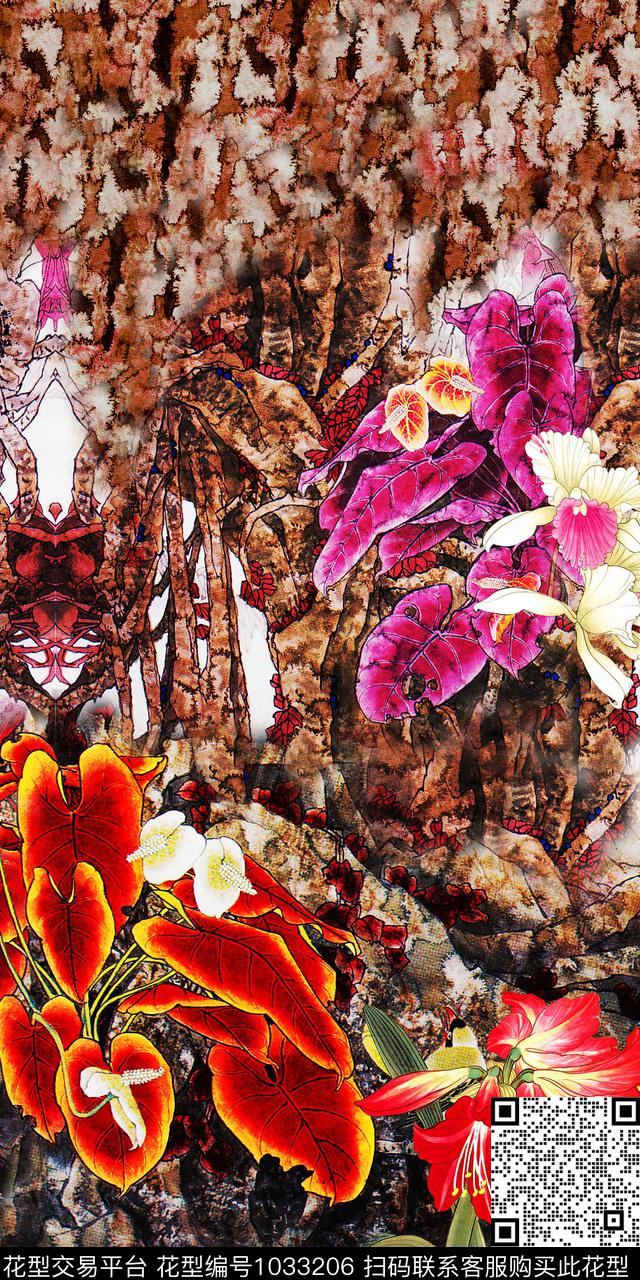 花卉国画中国风数码印花华亿平台下载（图片编号: 1033206） - 瓦栏（Walan）