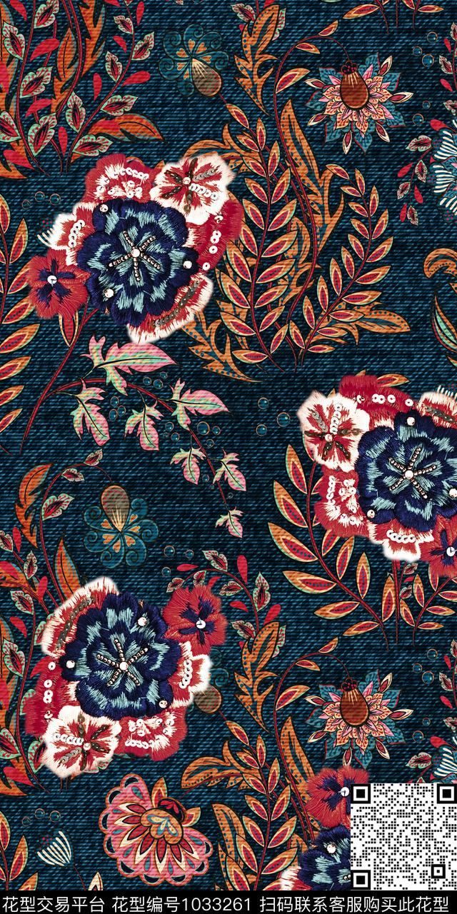 数码华亿平台民族风花卉数码印花华亿平台下载（图片编号: 1033261） - 瓦栏（Walan）