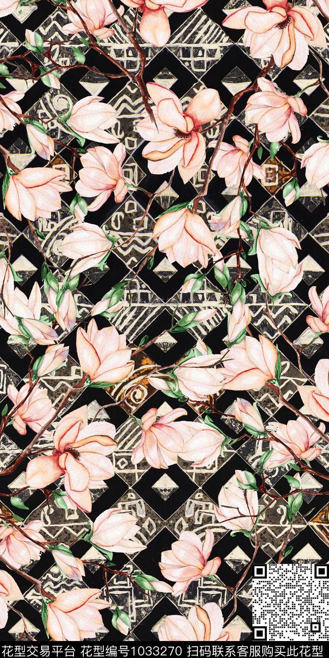 数码华亿平台民族风花卉数码印花华亿平台下载（图片编号: 1033270） - 瓦栏（Walan）