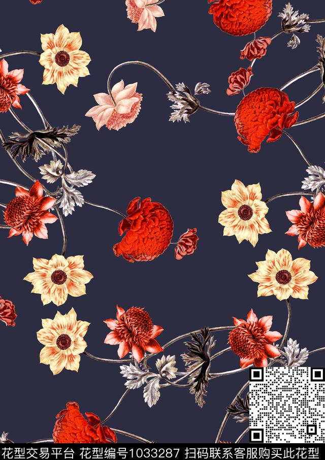 数码华亿平台花卉大牌风数码印花华亿平台下载（图片编号: 1033287） - 瓦栏（Walan）