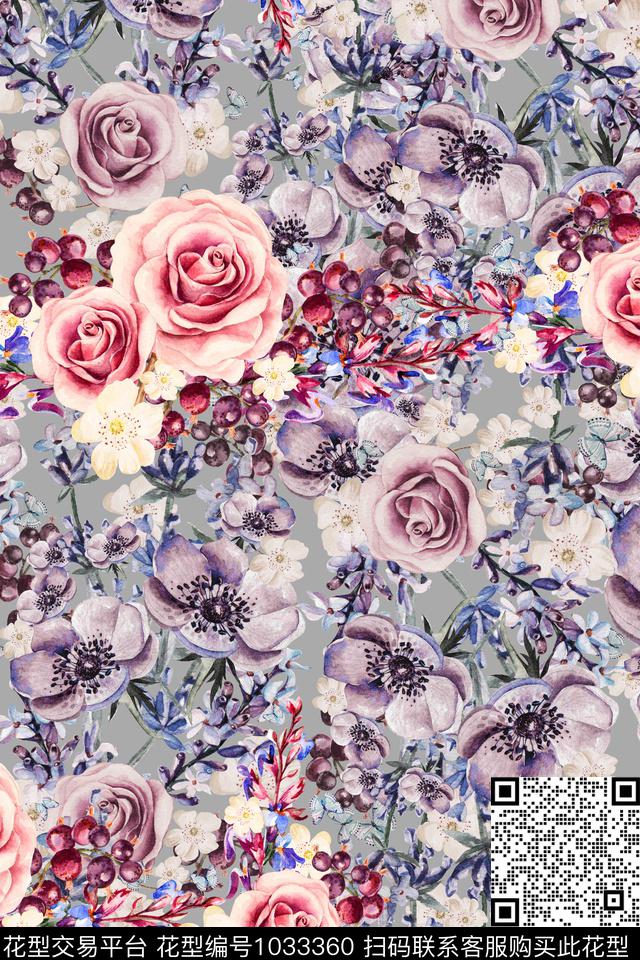 数码华亿平台花卉香云纱数码印花华亿平台下载（图片编号: 1033360） - 瓦栏（Walan）