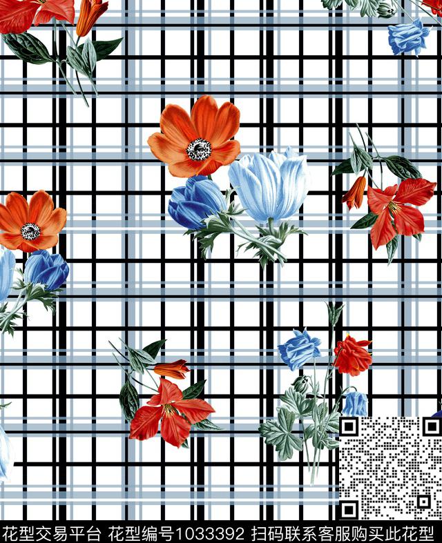 花卉大牌风几何花卉数码印花华亿平台下载（图片编号: 1033392） - 瓦栏（Walan）