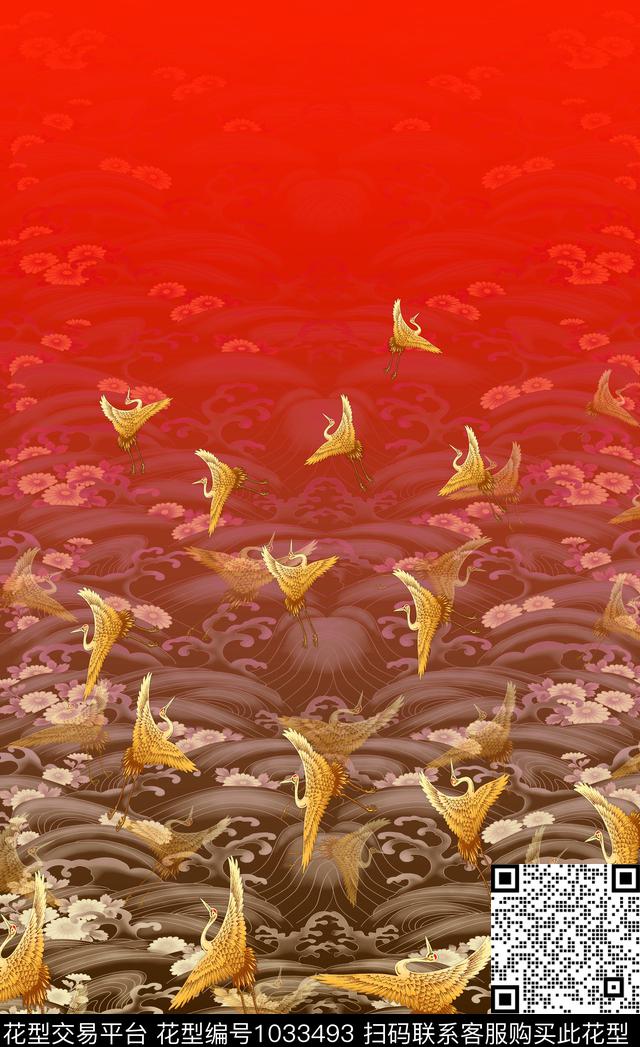 仙鹤定位花女装数码印花华亿平台下载（图片编号: 1033493） - 瓦栏（Walan）