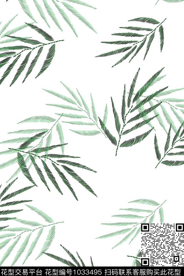 清爽底花卉绿植树叶简约传统印花华亿平台下载（图片编号: 1033495） - 瓦栏（Walan）