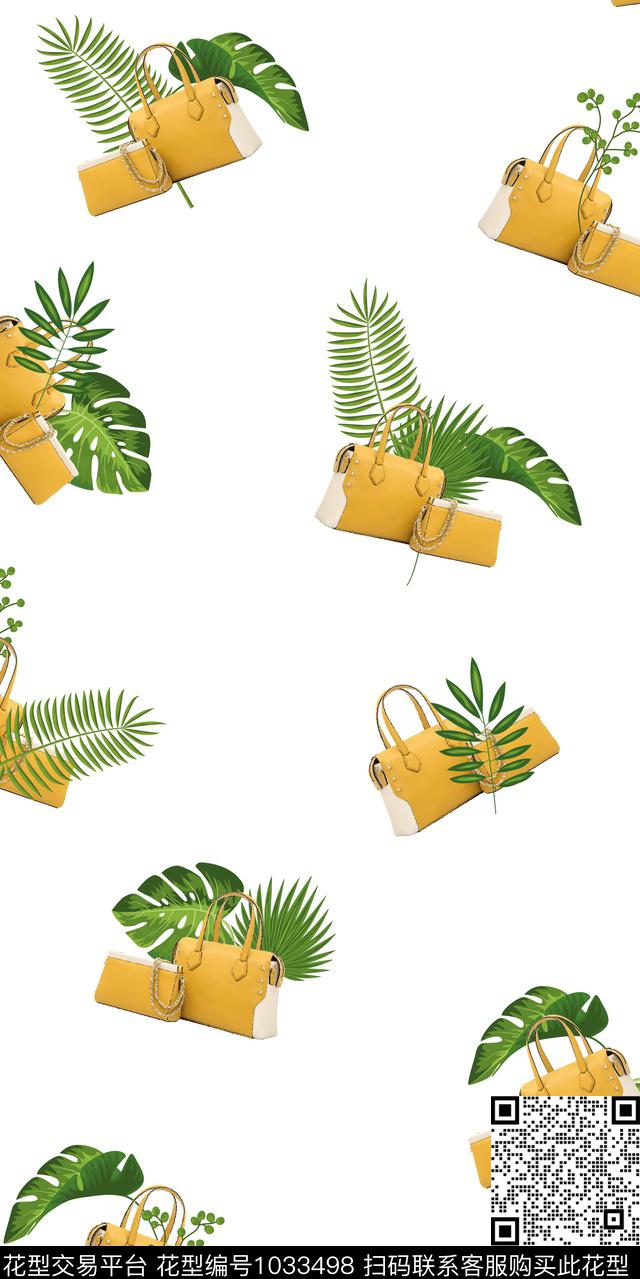 绿植树叶箱包写实数码印花华亿平台下载（图片编号: 1033498） - 瓦栏（Walan）