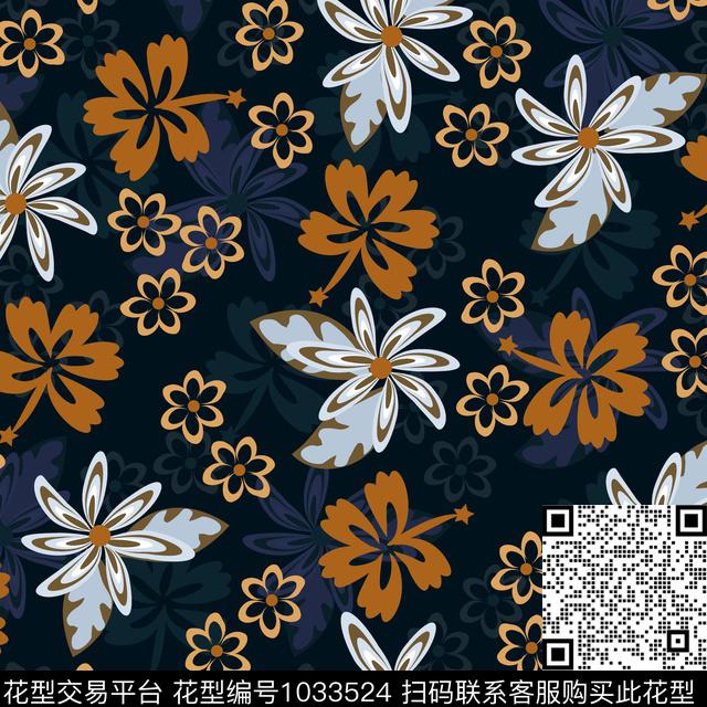 数码华亿平台黑底花卉花卉数码印花华亿平台下载（图片编号: 1033524） - 瓦栏（Walan）