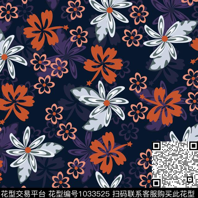 数码华亿平台黑底花卉花卉数码印花华亿平台下载（图片编号: 1033525） - 瓦栏（Walan）