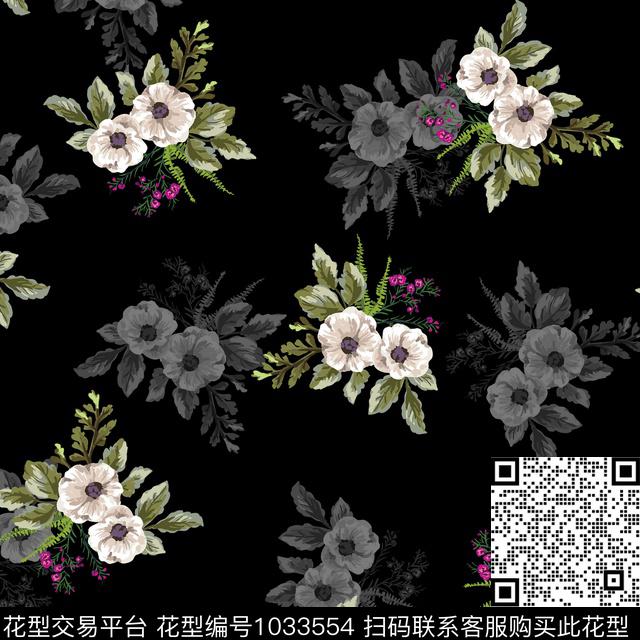 数码华亿平台黑底花卉花卉数码印花华亿平台下载（图片编号: 1033554） - 瓦栏（Walan）
