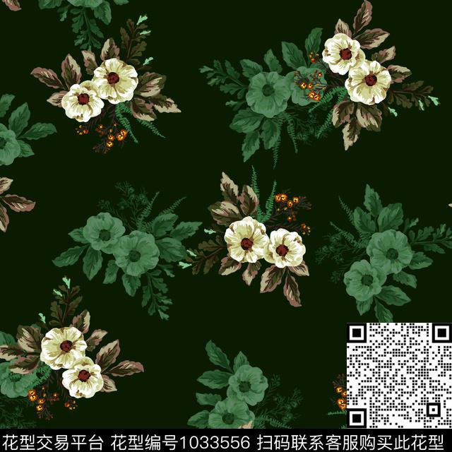 数码华亿平台黑底花卉花卉数码印花华亿平台下载（图片编号: 1033556） - 瓦栏（Walan）