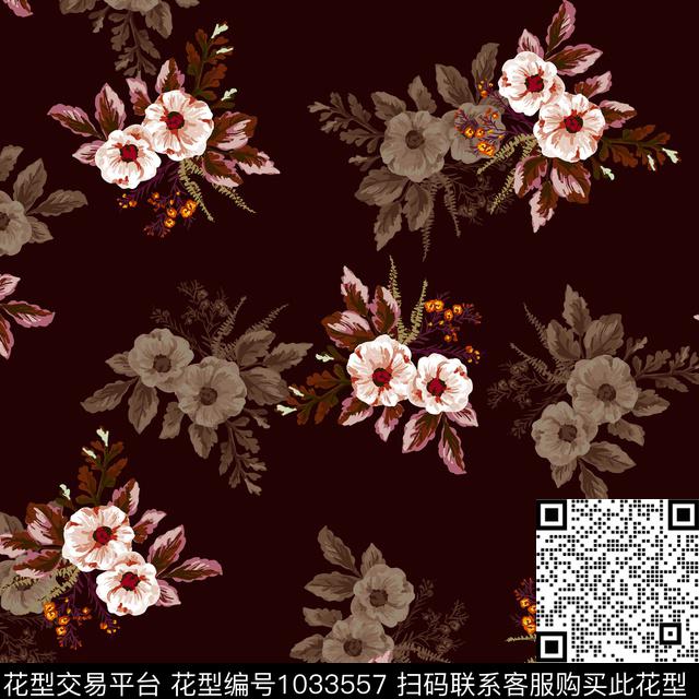 数码华亿平台黑底花卉花卉数码印花华亿平台下载（图片编号: 1033557） - 瓦栏（Walan）