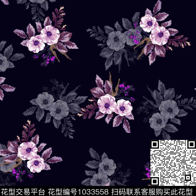 数码华亿平台黑底花卉花卉数码印花华亿平台下载（图片编号: 1033558） - 瓦栏（Walan）